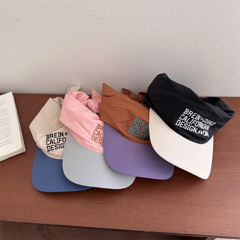 Cappello Visiera da Donna Asciugatura Rapida Colore a Contrasto Ricamo Lettere Fiocco Regolabile Senza Parte Superiore Estate Mare