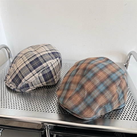 Retro Geruite Platte Pet Vrouwen Zomer Dunne Newsboy Hoed Britse Stijl Casual Patch Zonwering Verstelbaar Schilderspet