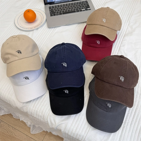 Gorra de Béisbol Unisex Ajustable Bordada Clásica Con Patrón Letra RH Vintage Casual Protección Solar Sombrero Lengua Pato