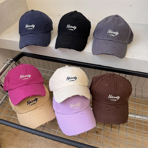 Vintage Distressed Ripped Baseball Cap For Men Women Embroidery Naivety Letter Adjustable Sun Hat Polyester Outdoor Cap