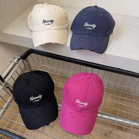 Vintage Distressed Ripped Baseball Cap For Men Women Embroidery Naivety Letter Adjustable Sun Hat Polyester Outdoor Cap