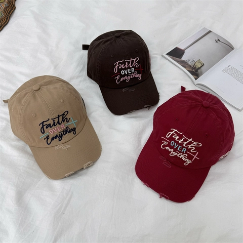 Gorra de Béisbol Vintage Desgastada para Mujer Faith OVER Everything Bordada Gorra con Visera Algodón Poliéster Ajustable