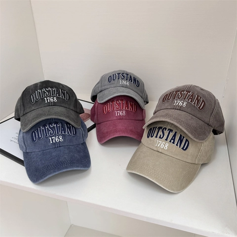 American Retro Washed Acrylic Baseball Cap For Women Adjustable Large Head Size Vintage Letter Embroidery Sun Hat