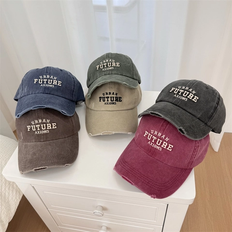 Vintage Gewassen Acryl Distressed Honkbalpet Urban Future Letter Geborduurd Verstelbare Dad Hat Voor Heren Dames Casual Outdoor Zonnehoed