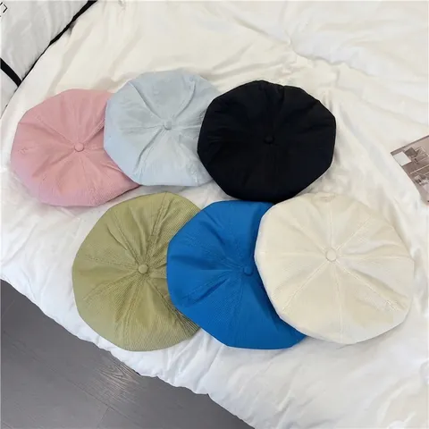 Boina de Acrílico Retro para Mujer Color Sólido Ajustable Gorra de Pintor Octagonal Moda Casual Otoño Invierno
