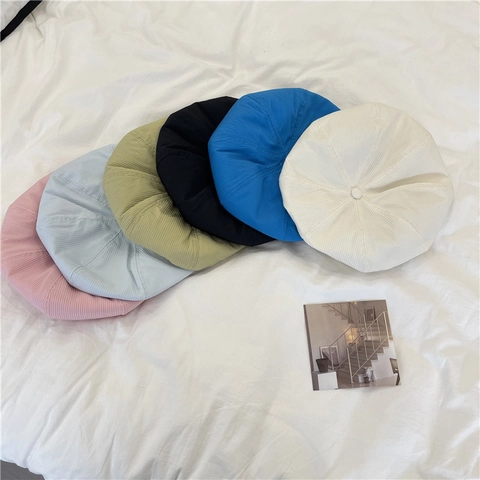 Boina de Acrílico Retro para Mujer Color Sólido Ajustable Gorra de Pintor Octagonal Moda Casual Otoño Invierno