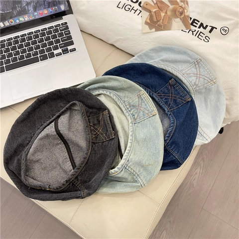 Basco Cappello da Donna Vintage Stile Denim Lavato Acrilico Cappello Ottagonale Casual Protezione Solare Cappello Pittore Accessorio