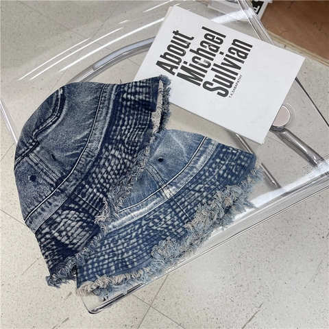 Vintage Washed Distressed Acrylic Bucket Hat For Women Men Frayed Edge Sun Protection Summer Outdoor Fisherman Cap