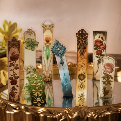 Colección de Pegatinas Decorativas de PET Barroco Vintage Serie Pasillo del Tiempo Calcomanías Florales Impresas para Scrapbooking Proyectos Artísticos DIY