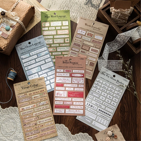 Vintage Fabric Decorative Stickers MO-CARD Words On Cloth Series English Quotes Botanical DIY Scrapbooking Journal Supplies