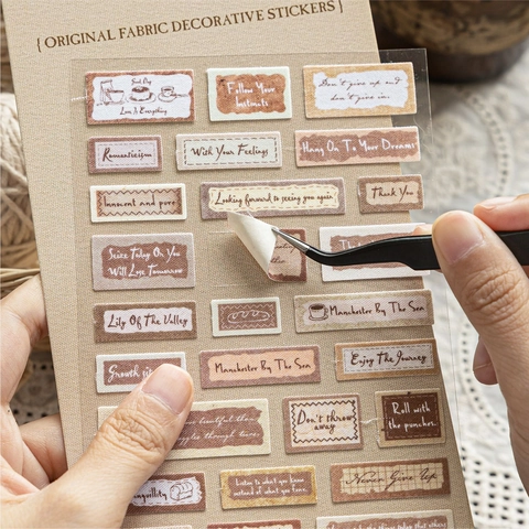 Vintage Fabric Decorative Stickers MO-CARD Words On Cloth Series English Quotes Botanical DIY Scrapbooking Journal Supplies