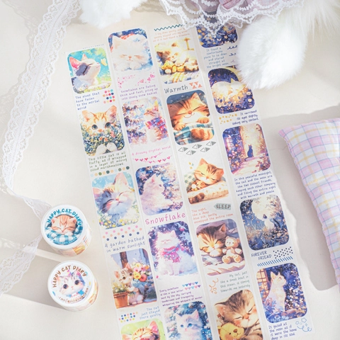 Set di Nastri Washi a Tema Gatto Happy Cat Diary Nastro Decorativo per Scrapbooking per Journaling Fai da Te Artigianato