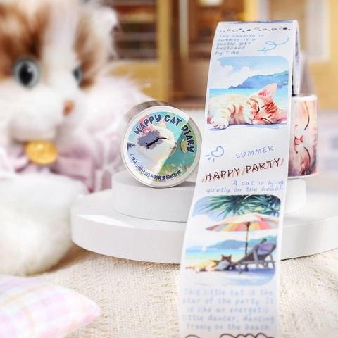 Set di Nastri Washi a Tema Gatto Happy Cat Diary Nastro Decorativo per Scrapbooking per Journaling Fai da Te Artigianato