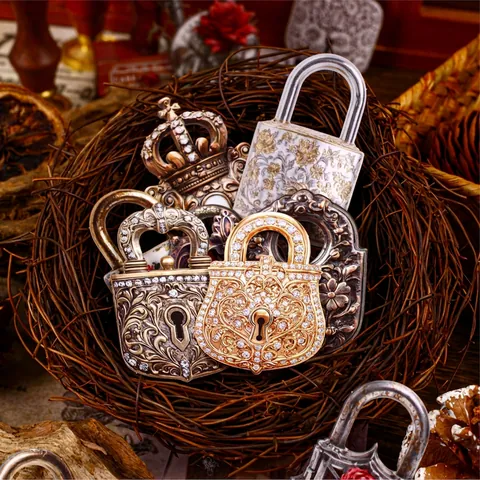 Vintage Story Lock And Key Series Sticker Pack Retro Hollow DIY Scrapbooking Material Decor Stickers Baroque Crown Rose Pattern
