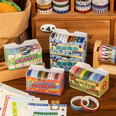 Nastro Washi in Stile Retrò Showa Motivo Geometrico Vintage Nastro Adesivo per Scrapbooking Fai Da Te Creazioni Artigianali Regalo