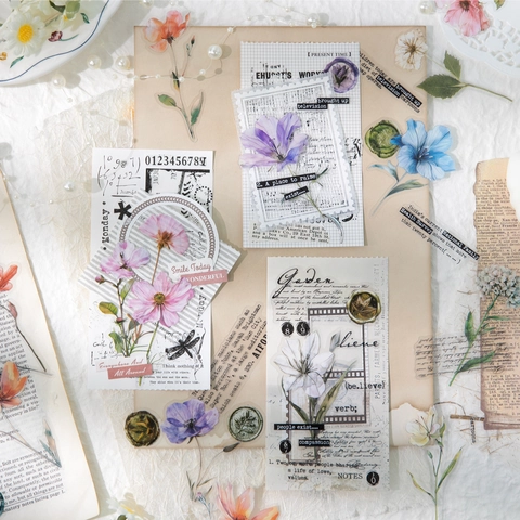Vintage Floral PET Stickers For Scrapbooking Journaling Retro Botanical Decorative Flower Stickers Aesthetic DIY Crafts Gift Decor Art Supplies