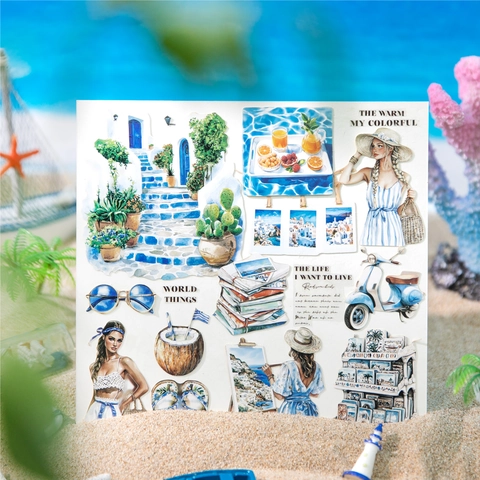 Sommerurlaub PET Aufkleber Material Paket Mode Illustration Scrapbooking Dekorative Aufkleber Für Journal Planer DIY Kunst