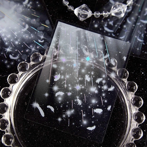 Adesivi Onirici Olografici Laser Materiale per Scrapbooking Farfalle Stelle Serie Light Moment DIY Decorativi in PET