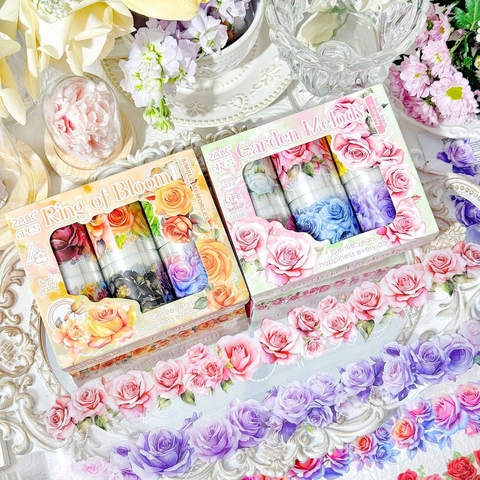 Juego de Cintas PET Florales Vintage Ring of Bloom Garden Melody Diseños de Rosas para Scrapbooking Diario Decoración