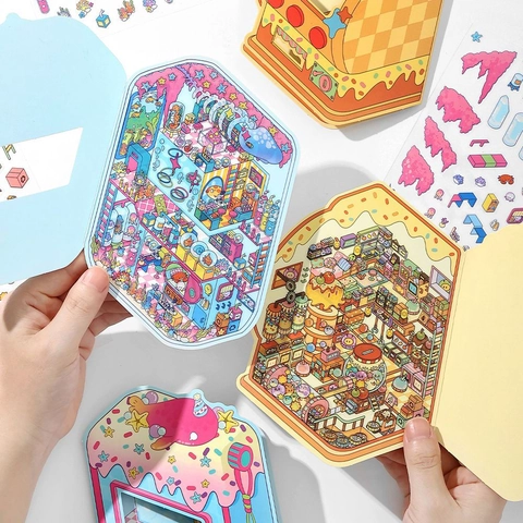 Adesivi PET Scena 2.5D Cartone Animato Per Scrapbooking Fai Da Te Collezione Di Adesivi Decorativi Per Bambini Studenti Ufficio