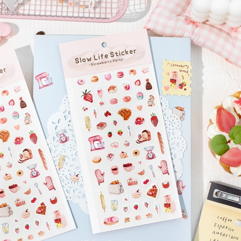 Adesivi Decorativi a Tema Quotidiano Serie Slow Life per Scrapbooking DIY Fragola Caffè Colazione Adesivi di Cancelleria Disegnati a Mano