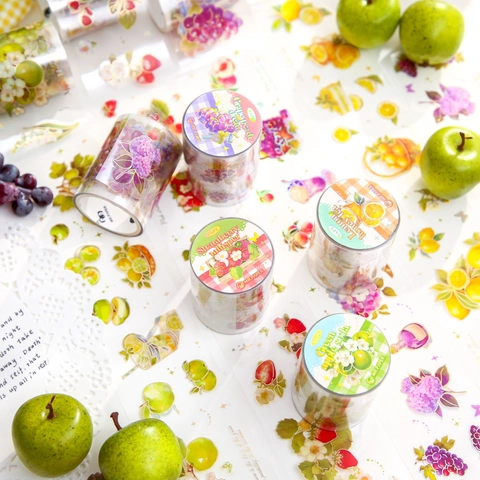 Serie Romantic Fruit Pie Nastro Decorativo in PET Tema Frutta Fragola Limone Mela Uva Adesivi Impermeabili per Scrapbooking DIY