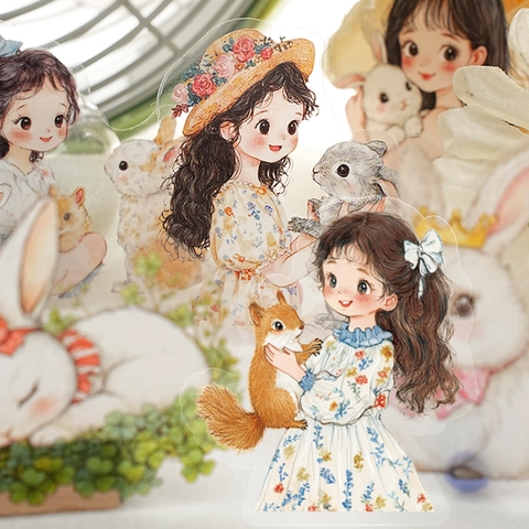 Süße Cartoon Mädchen Haustier PET Transparente Aufkleber Packung DIY Handkonto Dekorative Scrapbooking Journaling Aufkleber