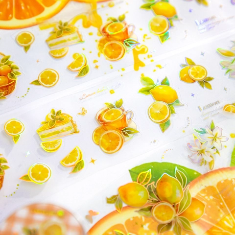 Serie Romantic Fruit Pie Nastro Decorativo in PET Tema Frutta Fragola Limone Mela Uva Adesivi Impermeabili per Scrapbooking DIY