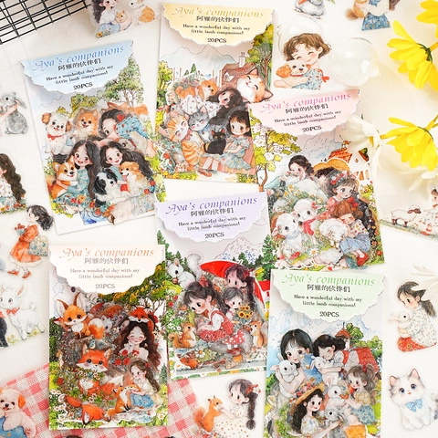 Süße Cartoon Mädchen Haustier PET Transparente Aufkleber Packung DIY Handkonto Dekorative Scrapbooking Journaling Aufkleber
