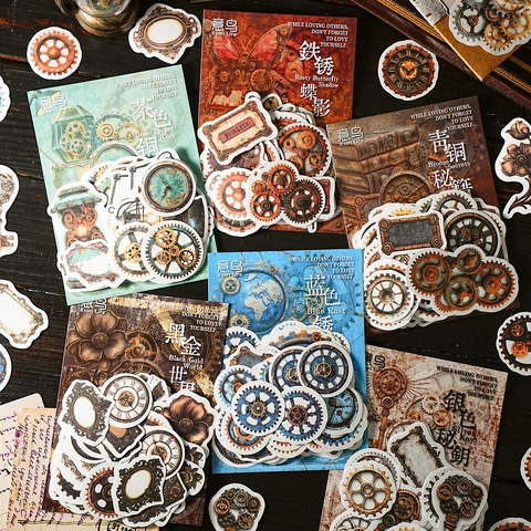 Autocollants Vintage Steampunk Papier Kraft Blanc Engrenage Horloge Mécanique Scrapbooking Décoratifs Bricolage Autocollants