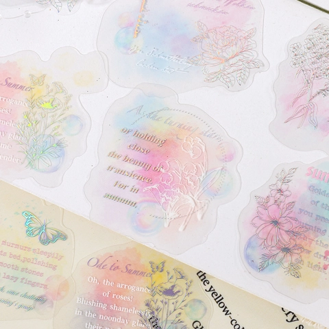 Watercolor Gilded Floral PET Stickers Vintage Botanical Butterfly Decorative Decals For Journaling Scrapbooking DIY Arts Crafts