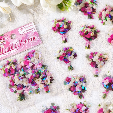 Miss Time Blumen Träumerei PET Aufkleber Pack Aesthetic Blumenstrauß Holographische Sticker Für Scrapbooking DIY Journaling Deko