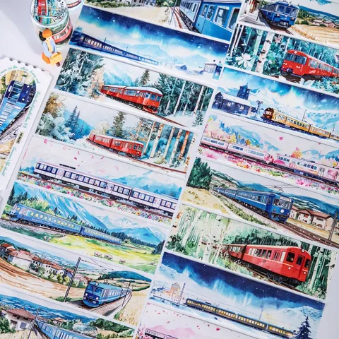 Trein Landschap Thema Washi Tape Aquarel Illustratie Scène Journal Tape Voor Scrapbooking DIY Decoratie Briefpapier Knutselen