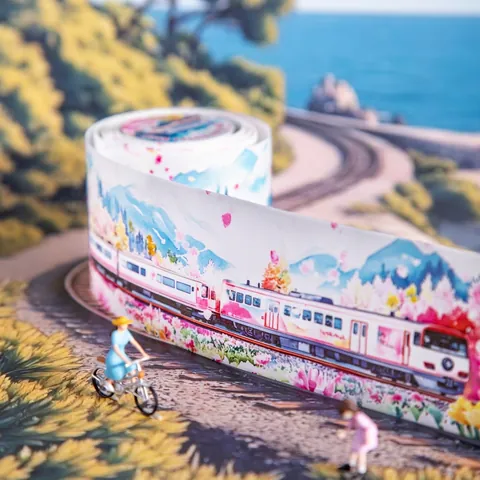 Trein Landschap Thema Washi Tape Aquarel Illustratie Scène Journal Tape Voor Scrapbooking DIY Decoratie Briefpapier Knutselen