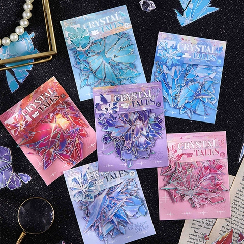 20 Stuks Crystal Tales PET Stickers Laser Zilverfolie Stempelen Gefragmenteerde Kristalvormen Voor DIY Journal Planner Decoratie