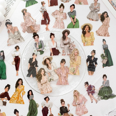 Vintage Modefiguur Illustratie Notitieboek Decoratieve Stickers Zomer Serie Papieren Stickers Voor Scrapbooking Journaling Decoratie