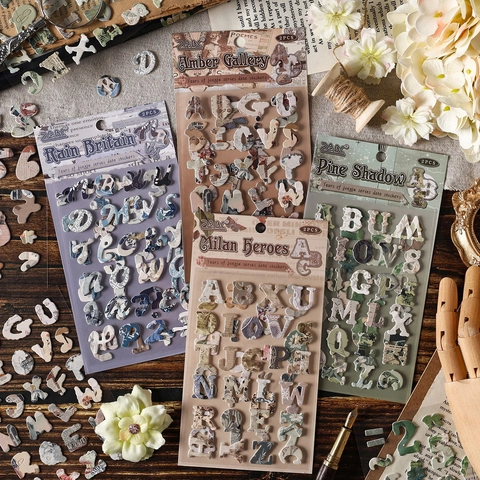 Autocollants Alphabet Anglais 3D Vintage Rétro Floral Scrapbooking DIY Autocollants Décoratifs En Papier Cartonné Pour Journaling