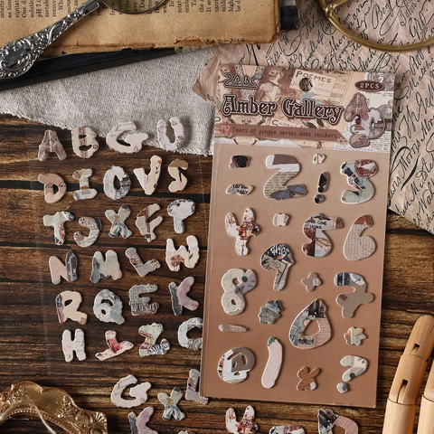 Autocollants Alphabet Anglais 3D Vintage Rétro Floral Scrapbooking DIY Autocollants Décoratifs En Papier Cartonné Pour Journaling