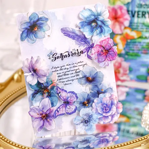Retro Floral Butterfly PET Sticker Pack Glass Petal Series Transparent Waterproof Decorative Stickers For Scrapbooking DIY Journaling