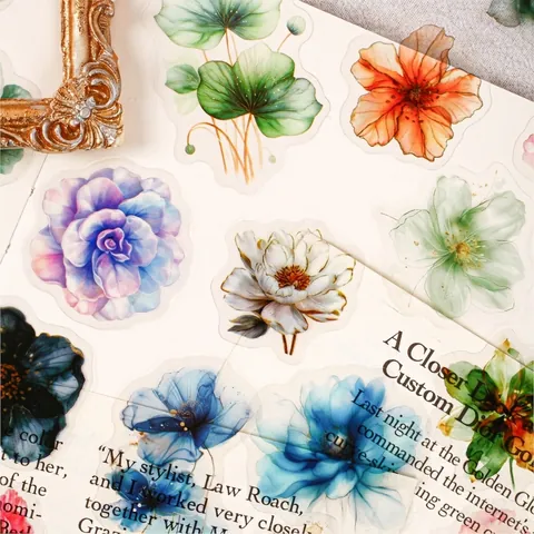 Retro Floral Butterfly PET Sticker Pack Glass Petal Series Transparent Waterproof Decorative Stickers For Scrapbooking DIY Journaling