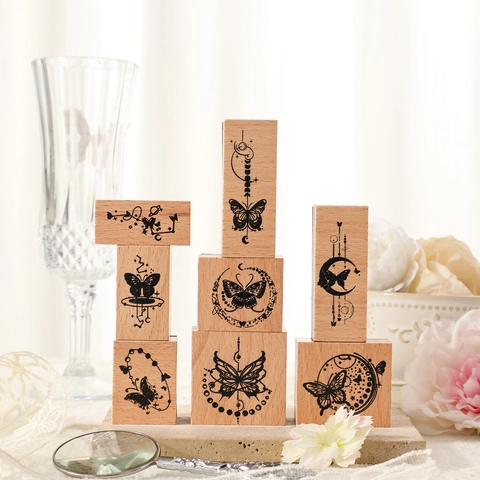 Vintage Schmetterling Holzstempel Für DIY Journaling Scrapbooking Kartenherstellung Buchenholz Botanische Dekorative Stempel