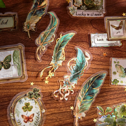 Vintage PET Φτερό Λουλούδι Scrapbooking Journaling Διακοσμητικά Αδιάβροχα Χρυσοτυπία Αυτοκόλλητα Καλλιτεχνικά Ρετρό Αισθητική DIY Υλικό