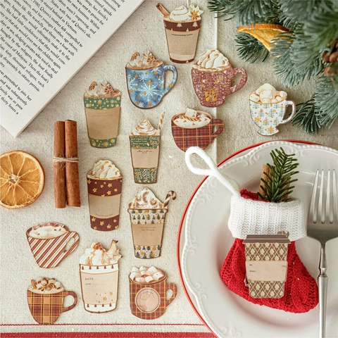 Set de Pegatinas de Navidad Vintage en Papel Kraft Blanco Pegatinas Decorativas para Scrapbooking DIY Diario Decoración