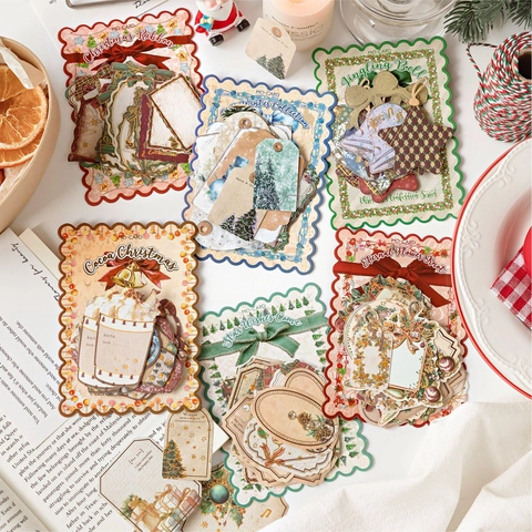 Set de Pegatinas de Navidad Vintage en Papel Kraft Blanco Pegatinas Decorativas para Scrapbooking DIY Diario Decoración
