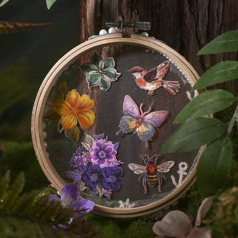 Adesivi di Carta in Stile Ricamo Vintage Per Scrapbooking Fai Da Te Artigianato Botanico Animale Paesaggio Decorativo