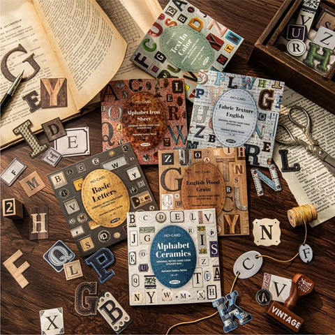 Vintage English Alphabet Sticker Pack Retro Letters Hard Card Stickers For Scrapbooking DIY Journal Decorative Material