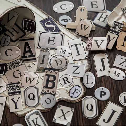 Vintage English Alphabet Sticker Pack Retro Letters Hard Card Stickers For Scrapbooking DIY Journal Decorative Material