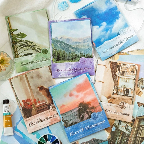 Vintage Aquarell Kraftpapier Landschaft Material Papier Für Scrapbooking DIY Journaling Dekor Handgerissene Aufkleber