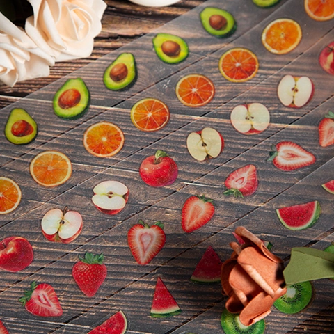 Fruit Thema Glinsterende PET Decoratieve Tape Voor Scrapbooking DIY Journaling Fruit Patroon Transparante Plakband