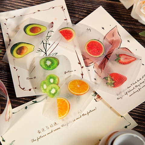 Fruit Thema Glinsterende PET Decoratieve Tape Voor Scrapbooking DIY Journaling Fruit Patroon Transparante Plakband
